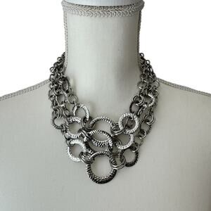 LIA SOPHIA Necklace Versatile 3 pcs Silver Tone Chunky Chain Link Triple Strand